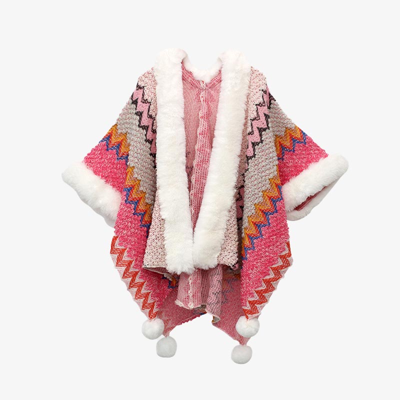 Tibetan Multicolored Wavy Lines Knitted Striped Shawl Coat Winter Cozy Travel Scarf Wrap