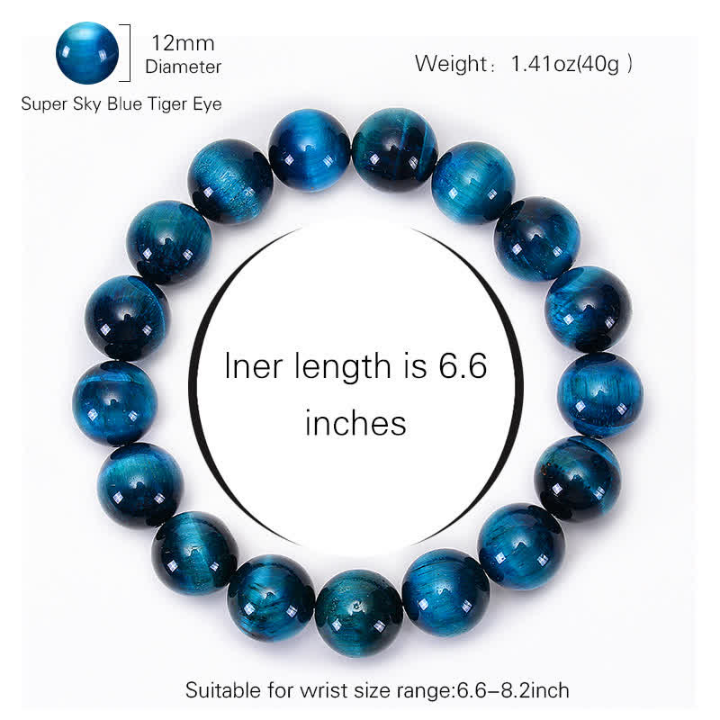 Natural Blue Tiger Eye Beaded Gemstone Bracelet