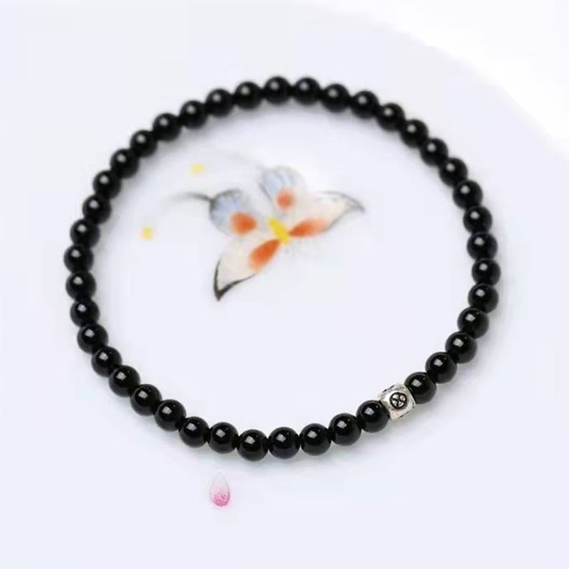 Minimalist Natural Black Obsidian and Smoky Quartz Beaded Energy Bracelet