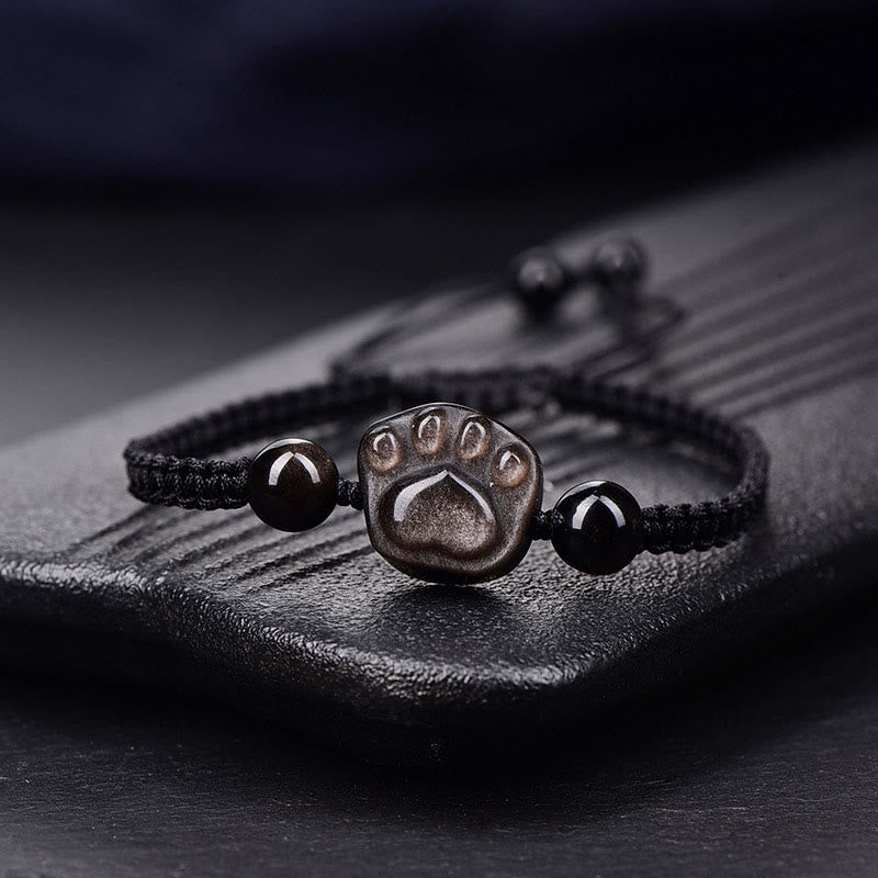 Natural Silver Sheen Obsidian Gold Sheen Obsidian Cat Claw Soothing Braided Bracelet