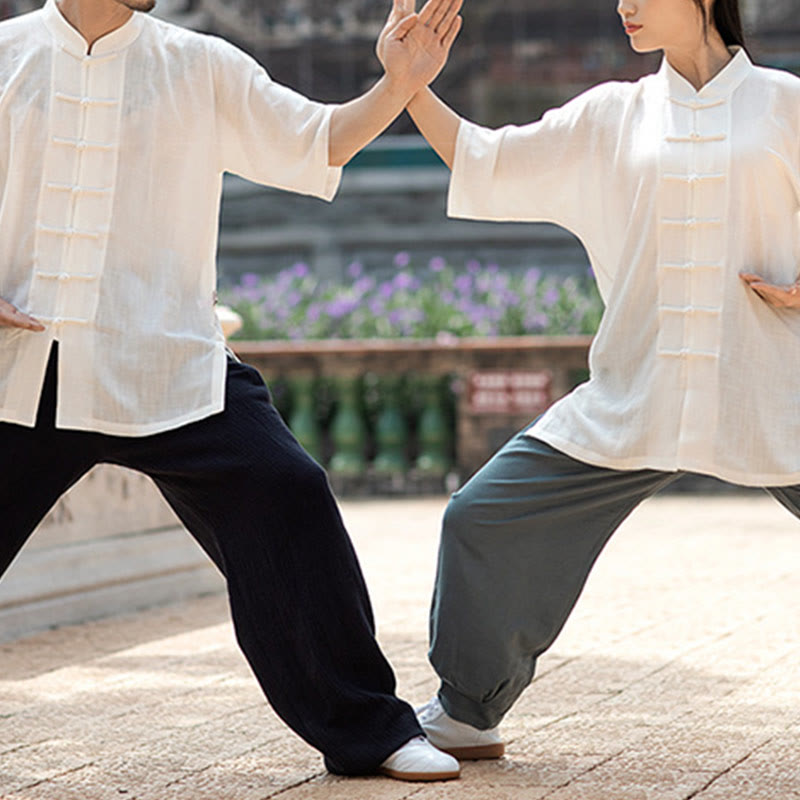 Solid Color Frog-Button Meditation Prayer Spiritual Zen Tai Chi Qigong Practice Unisex Clothing Set