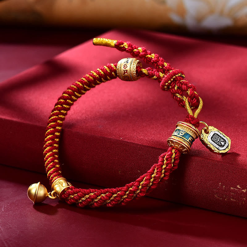Tibetan Hand-Carved Brass and Copper Om Mani Padme Hum Zakiram Goddess Adjustable Bracelet