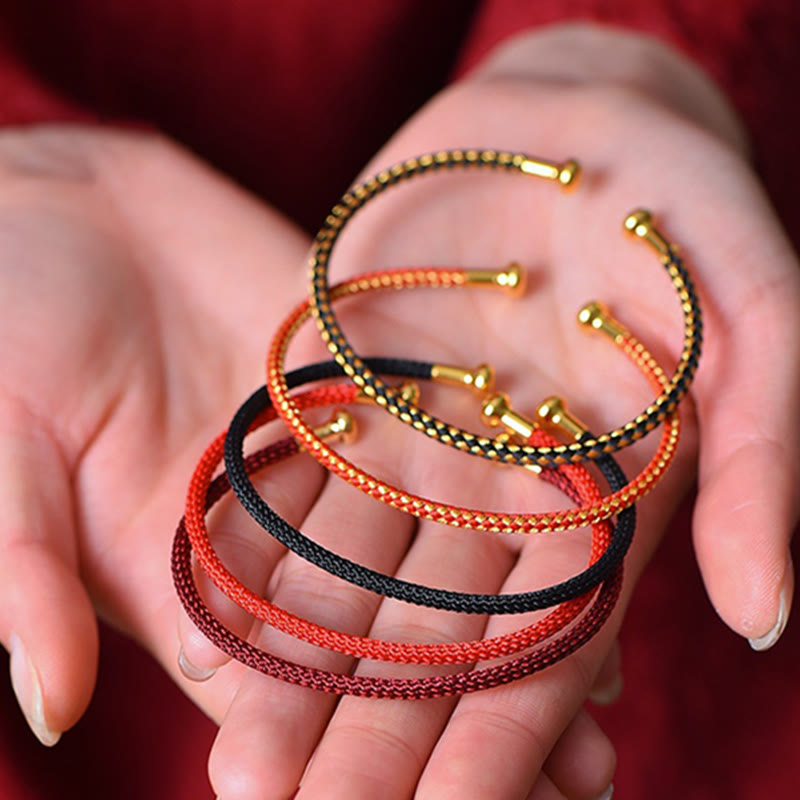 Handmade Minimalist Braided Red String Bracelet with Gold and Copper Accents