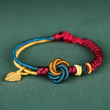 Handmade Tibetan Endless Knot Leaf Charm Cord Bracelet