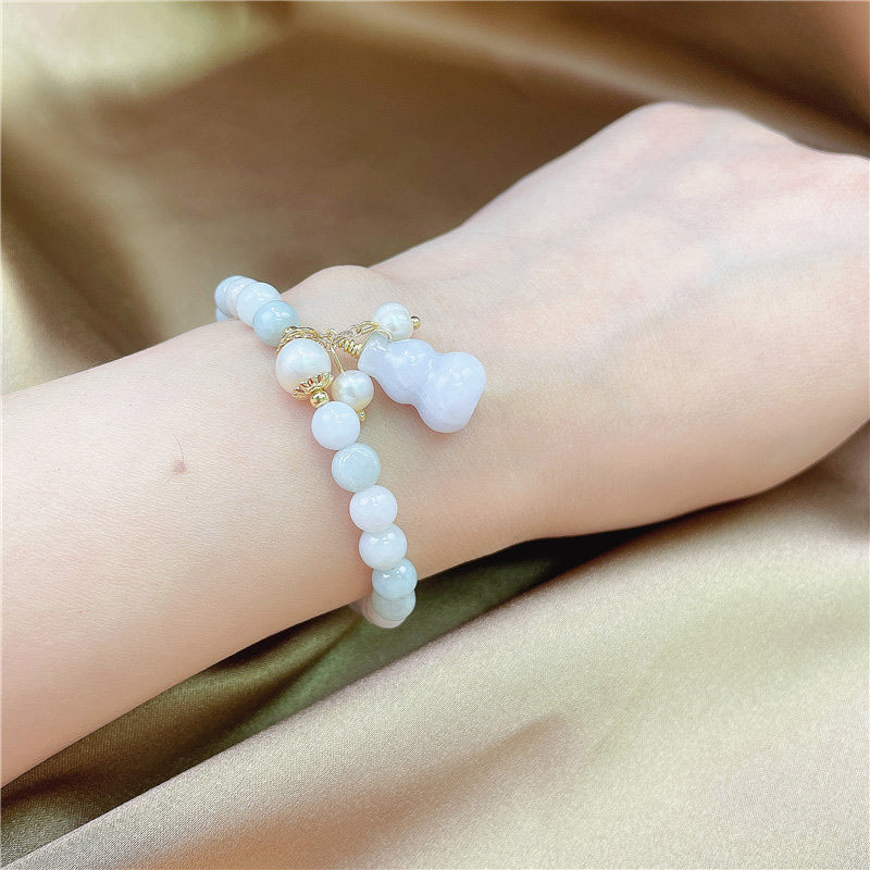 Handmade Natural Jade Wu Lou Gourd Charm Bracelet