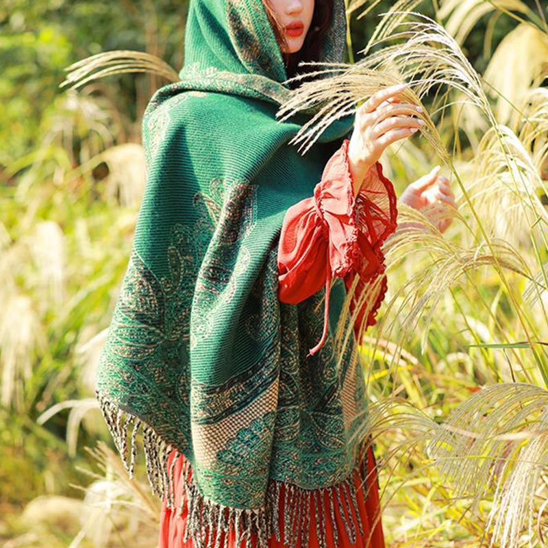 Tibetan Vine Leaves Pattern Design Shawl Cozy Travel Scarf Wrap