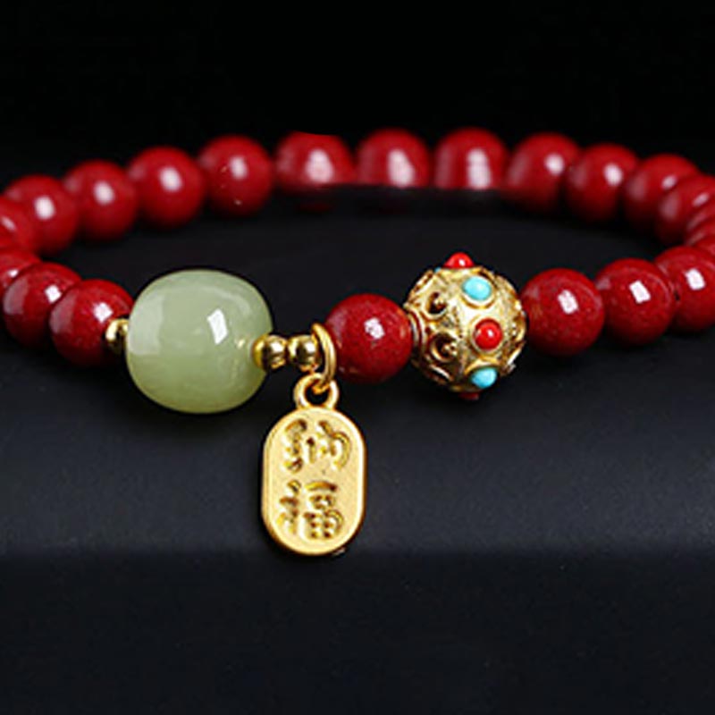 Cinnabar Green Aventurine Fortune Protection Charm Bracelet