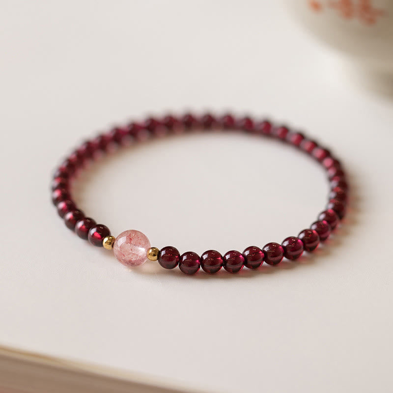 Natural Garnet Strawberry Quartz Calm Bracelet