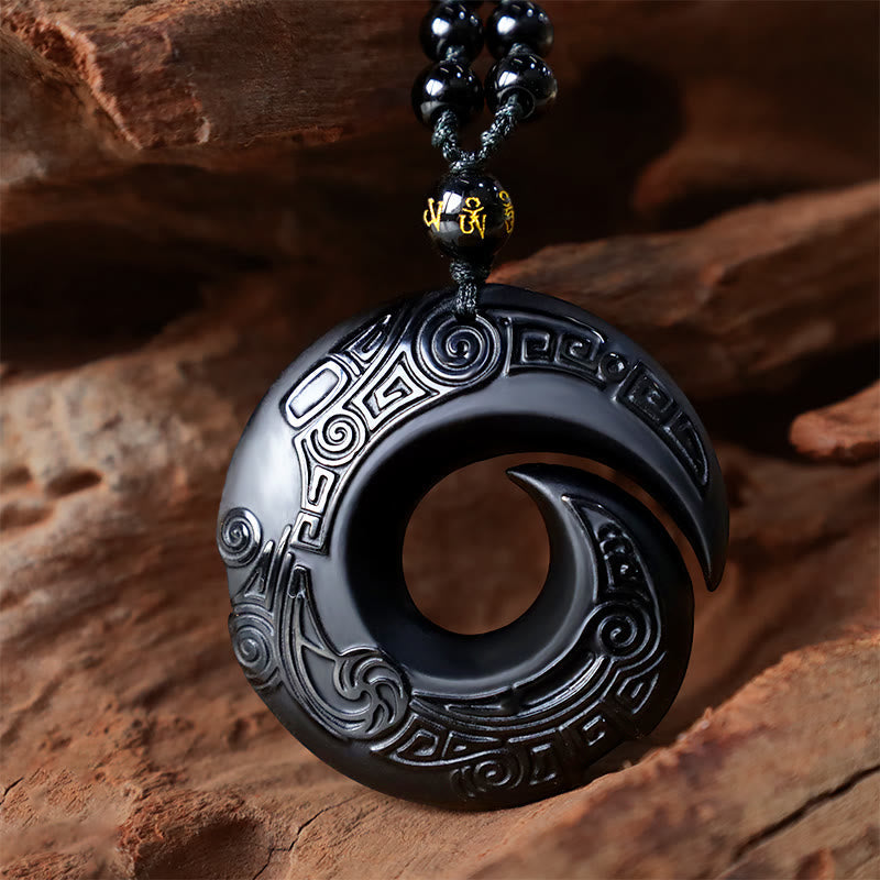 Natural Black Obsidian Ice Obsidian Strength Necklace Pendant
