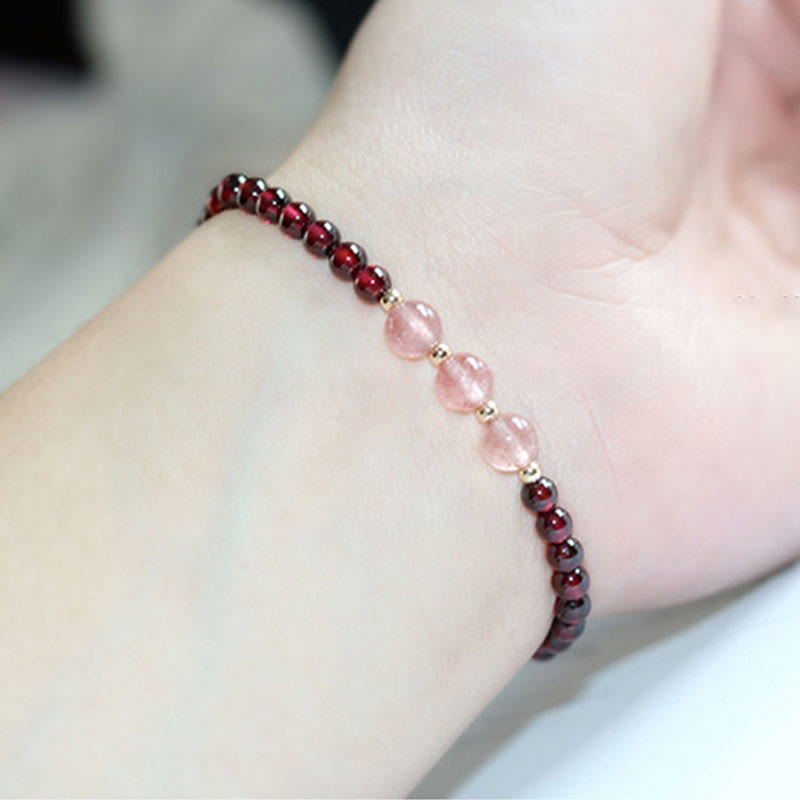 Natural Garnet Strawberry Quartz Calm Bracelet