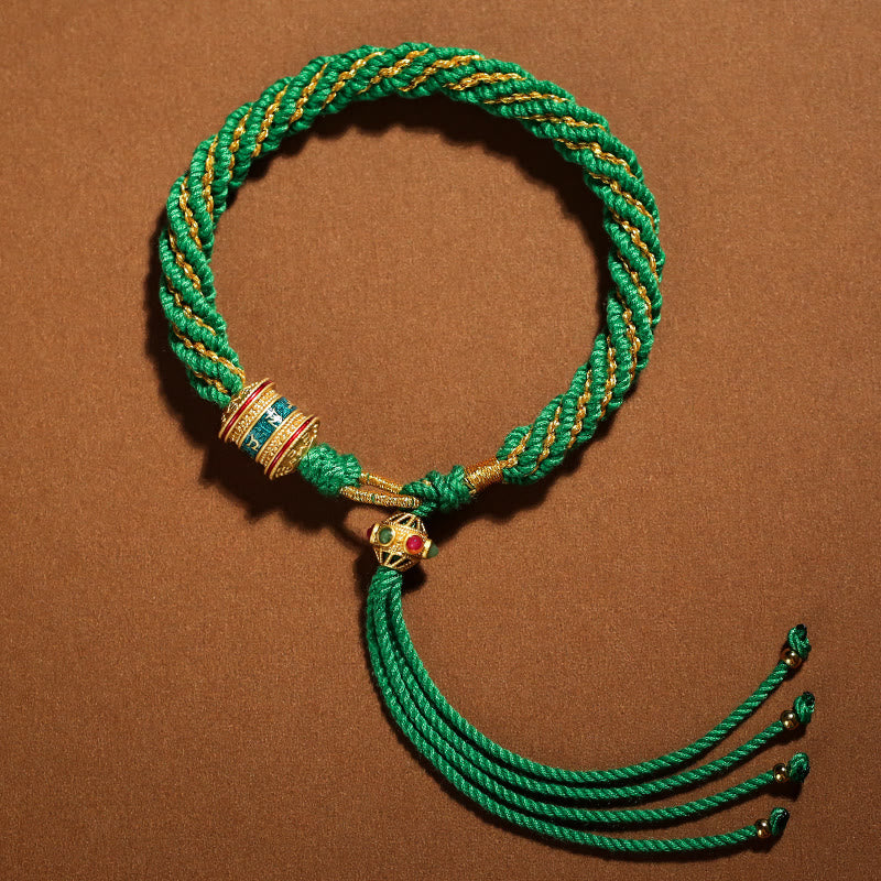 Handmade Tibetan Prayer Wheel & Endless Knot Braided Red String Bracelet