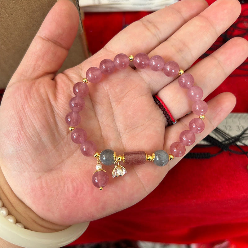 Natural Strawberry Quartz Zircon Flower Positive Charm Bracelet