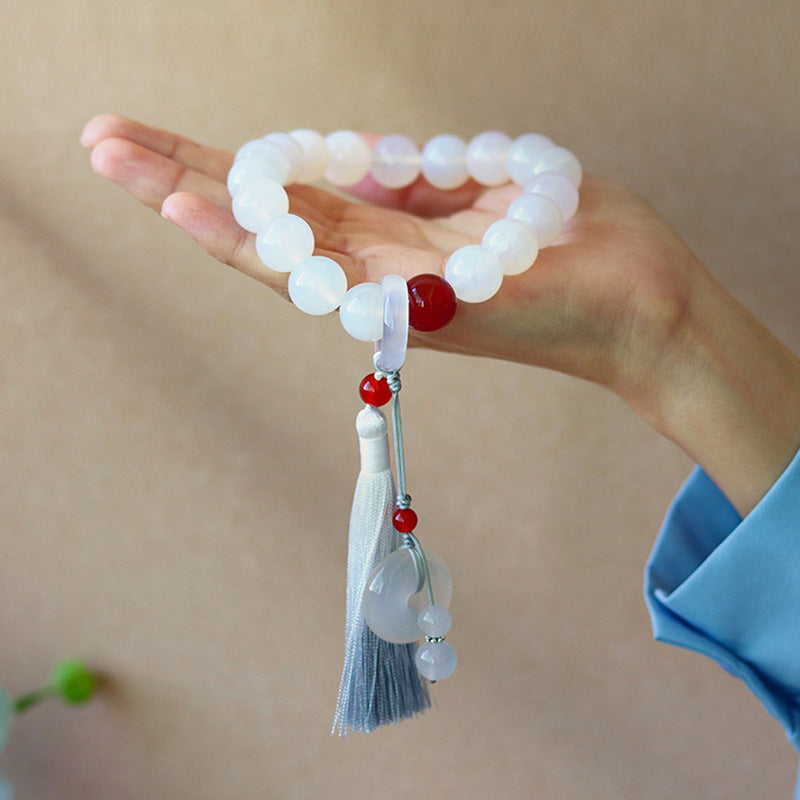 White Agate Red Agate Luck Wrist Mala Tassels Pocket Mala Car Decoration