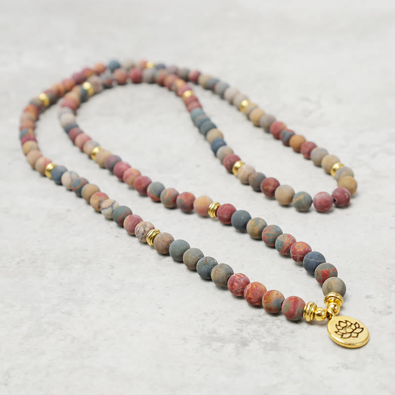 Tibetan Picasso Jasper Om Mani Padme Hum Buddha Lotus Meditation Healing Gift Bundle