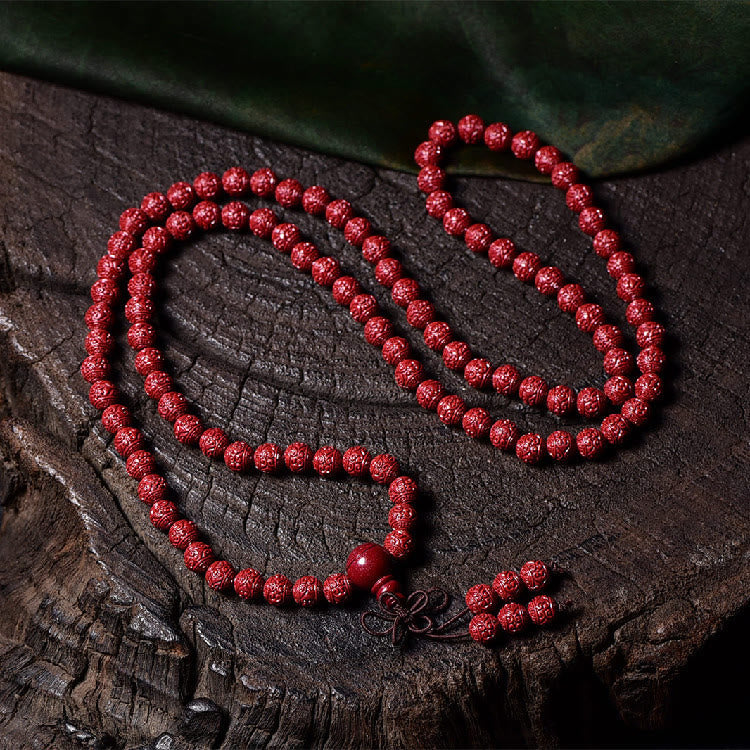 108 Mala Beads Cinnabar Om Mani Padme Hum Pattern Engraved Blessing Bracelet