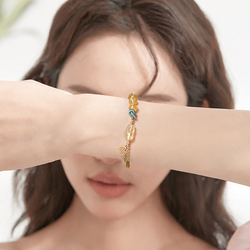 Citrine PiXiu Fu Character Prosperity String Braided Bracelet