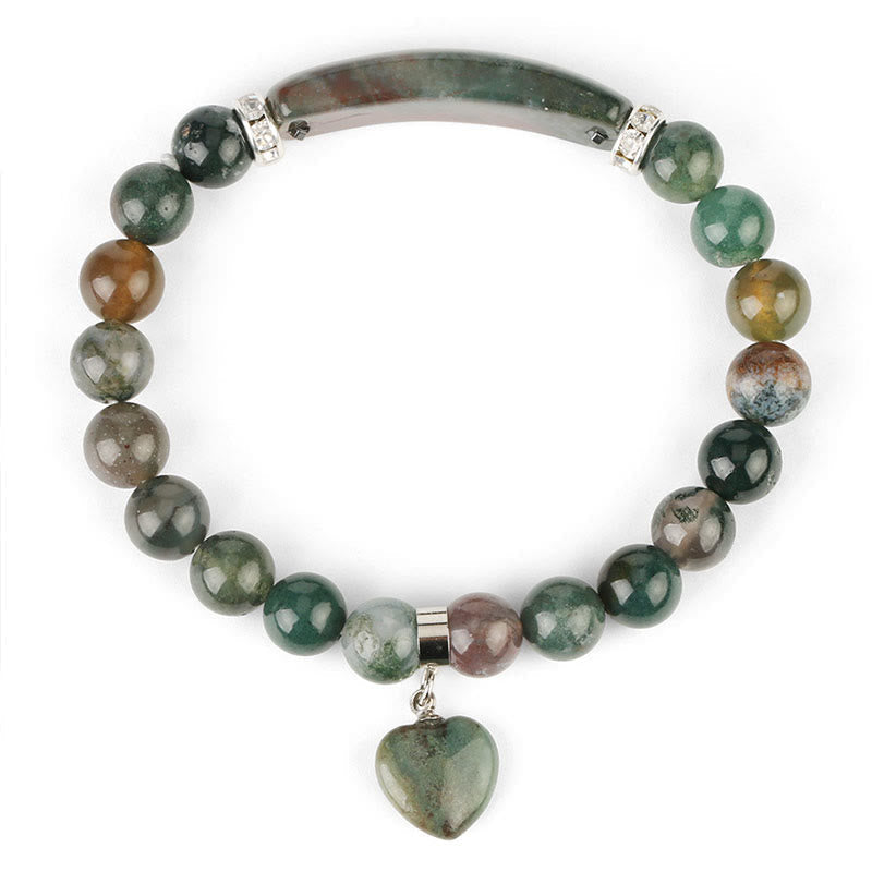 Natural Gemstone Heart Focal Beaded Bracelet for Emotional Balance