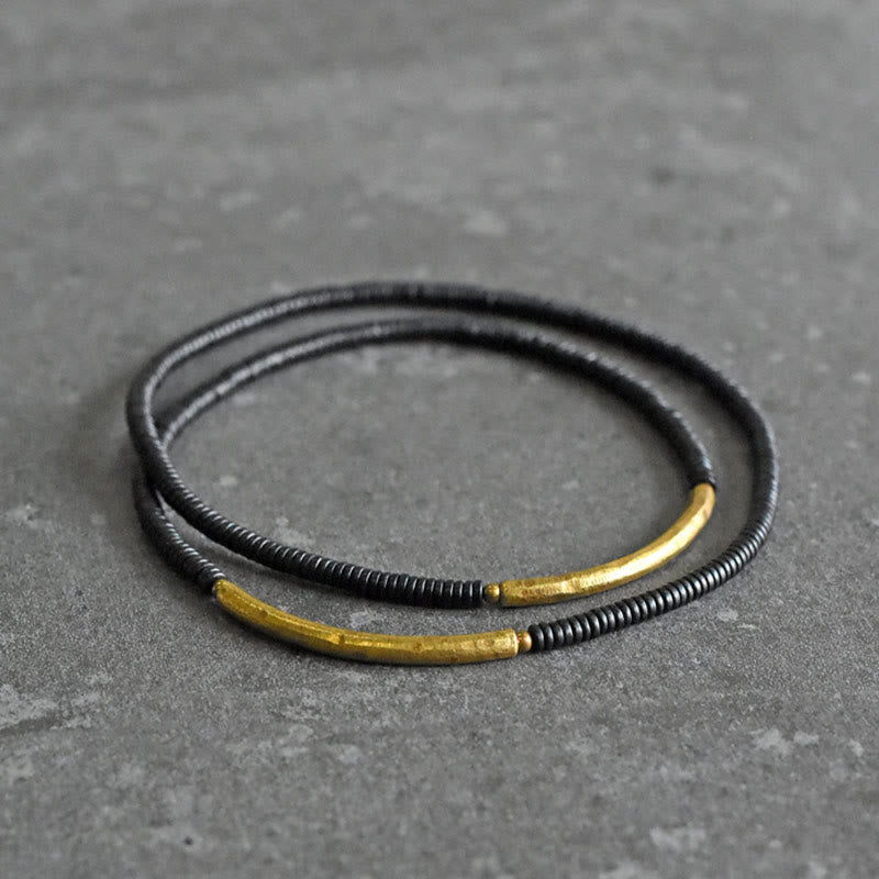Ebony Wood Brass Copper Balance Multilayered Bracelet