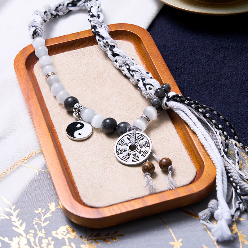 Mountain Ghost Coin & Yin Yang Bagua Rune Double Layer Rope Bracelet