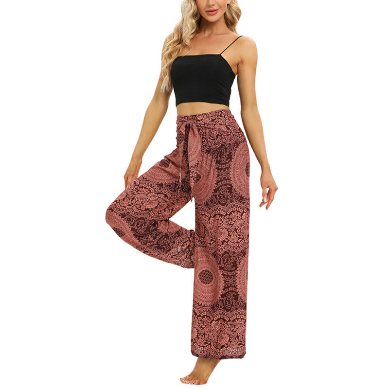Boho Lace-up Wide Leg Pants Women's Yoga Pants