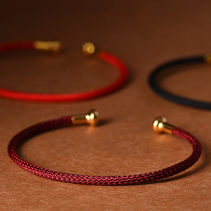 Handmade Minimalist Braided Red String Bracelet with Gold and Copper Accents