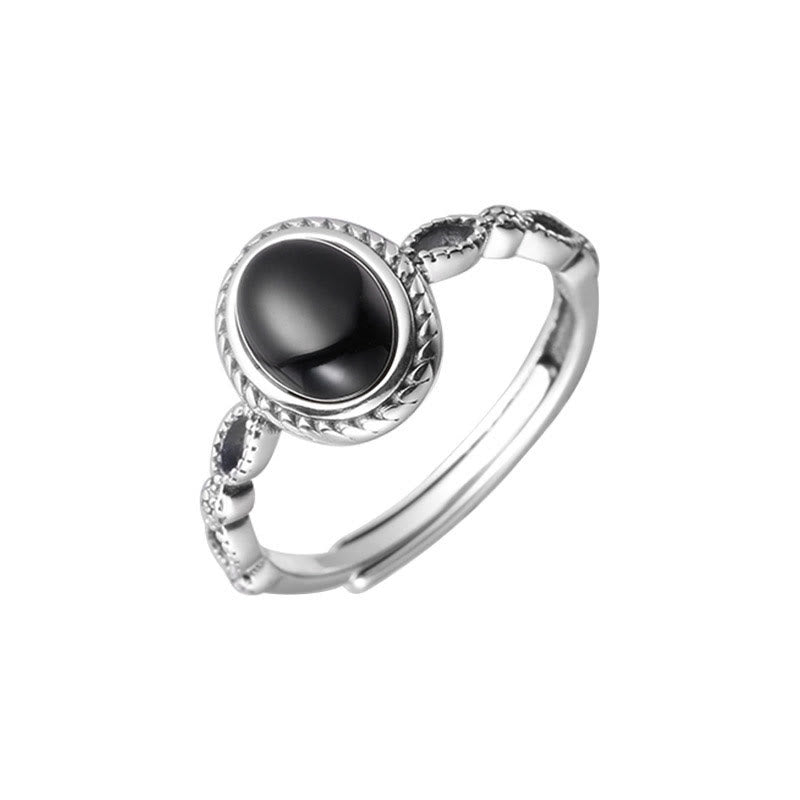 925 Sterling Silver Black Onyx Fortune Ring