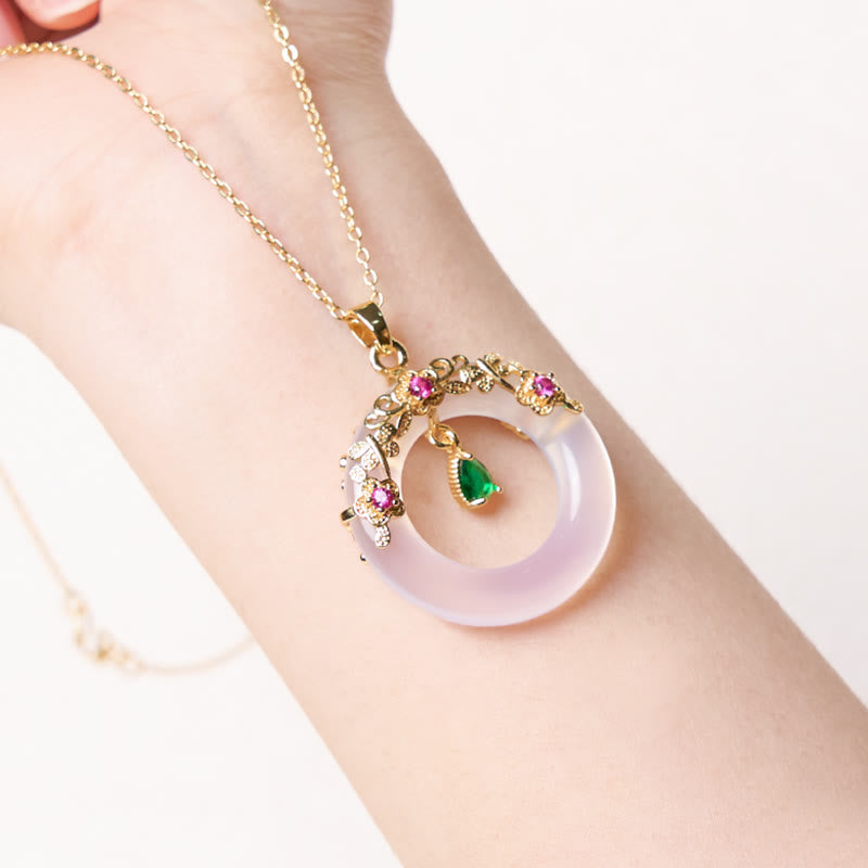 Green Chalcedony Peace Buckle Design Strength Necklace Pendant