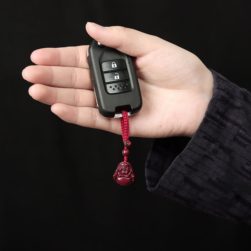 Laughing Buddha Cinnabar Blessing Necklace Pendant Phone Hanging Decoration Key Chain
