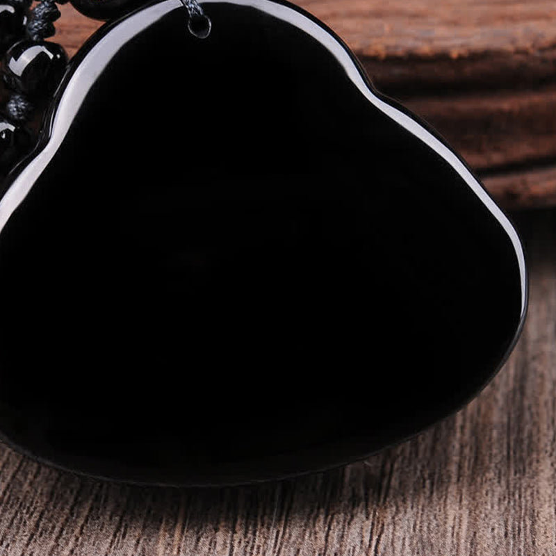 Laughing Buddha Black Obsidian Transformation Pendant Necklace