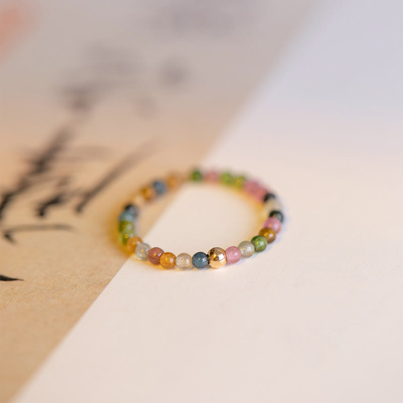Natural Tourmaline Gold-Plated Ring for Uplifting Energy Resonance