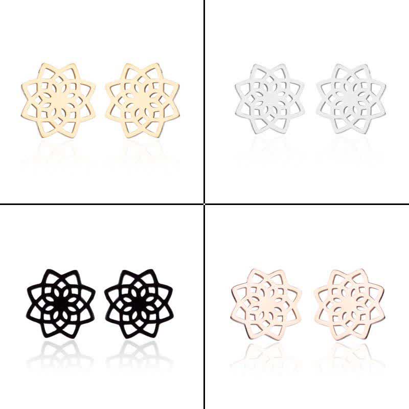 Tibetan Lotus Pattern Minimalist Stud Earrings for New Beginnings
