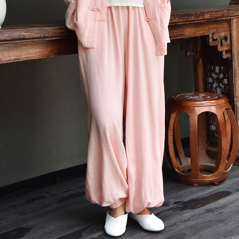 Tactile Breathable Linen Harem Pants for Mindful Meditation and Yoga