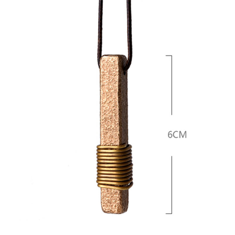 Vintage Textured Design Brass Copper Wealth Necklace Pendant