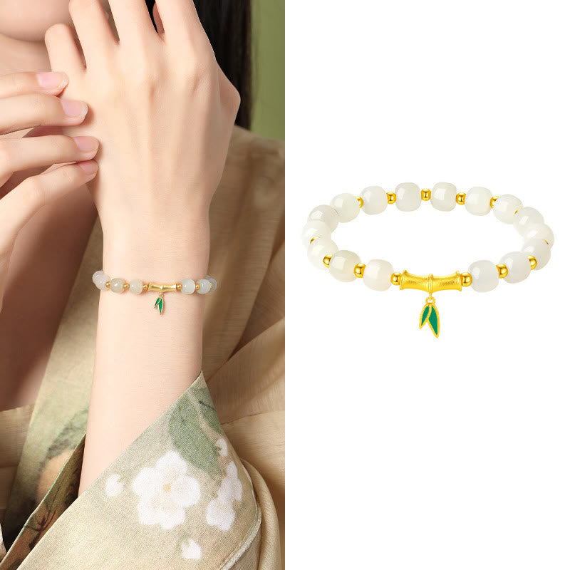 925 Sterling Silver Hetian White Jade Bamboo Luck Bracelet