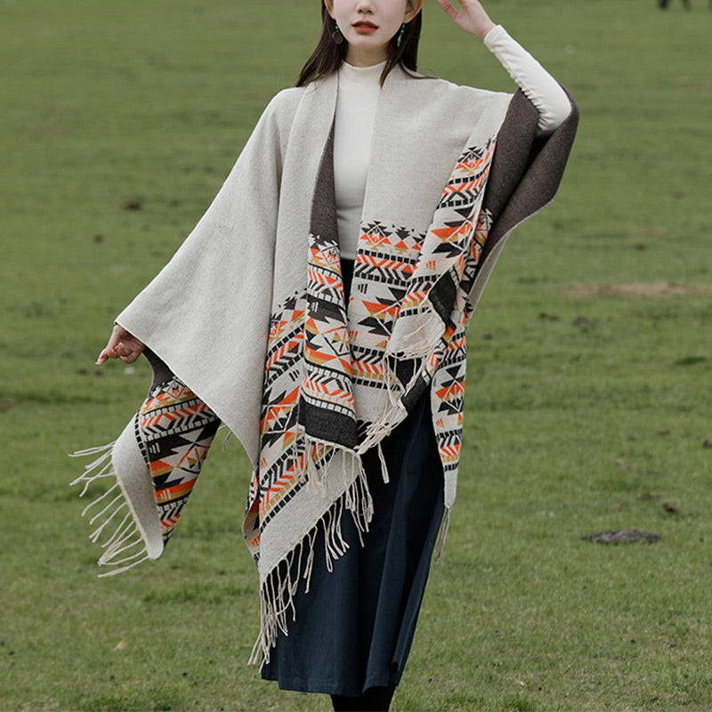 Tibetan Shawl Colorful Geometry Winter Cozy Travel Scarf Wrap