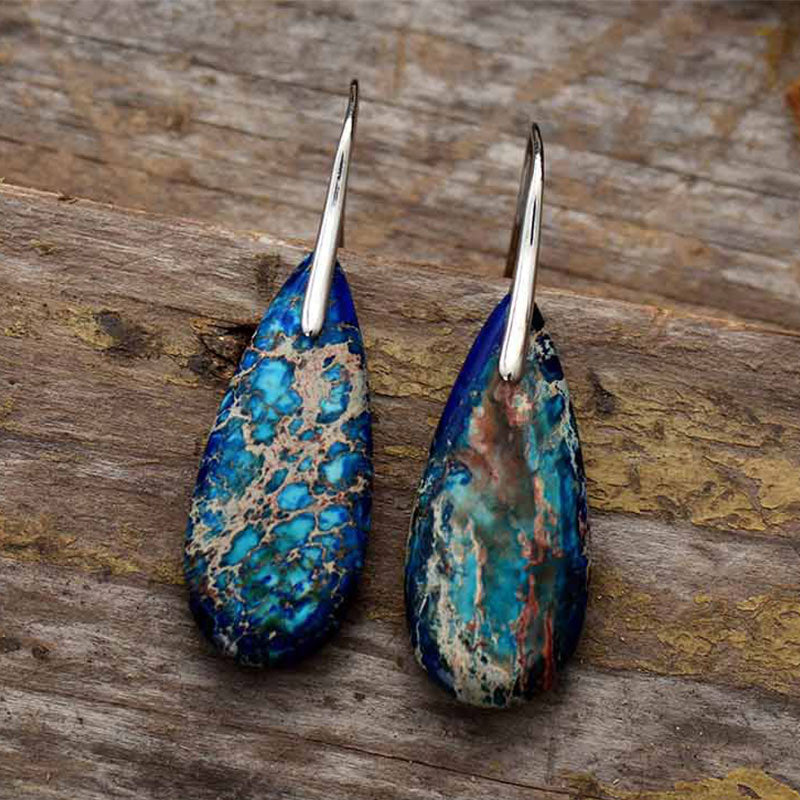 Natural Imperial Jasper Emperor Stone Crystal Drop Earrings