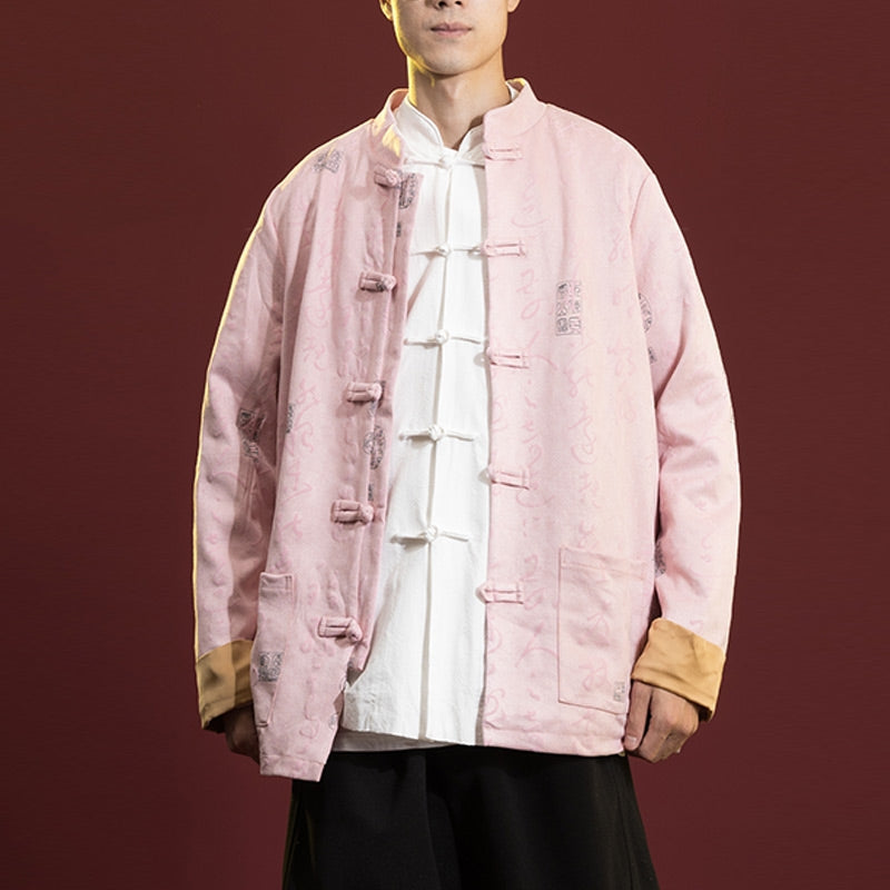 Chinese Calligraphy Clothing Jacket Coat Tang Suit Men Clothing