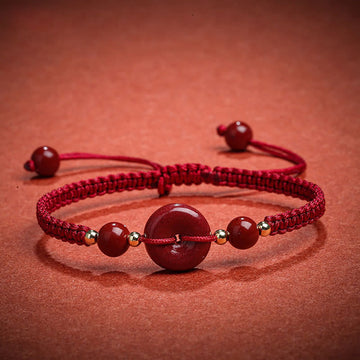 Natural Cinnabar Ping An Kou Adjustable Red String Bracelet
