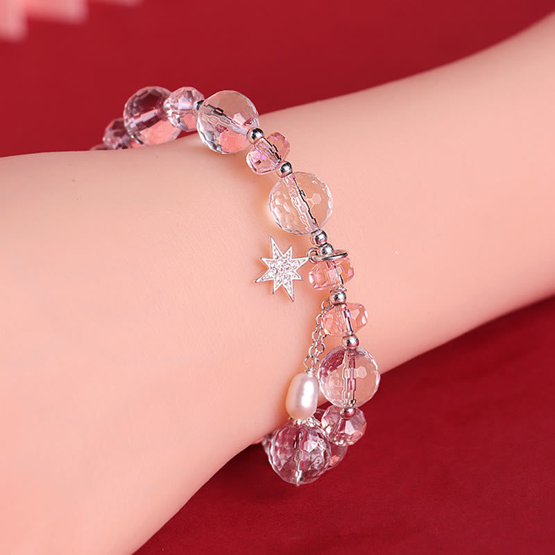 White Crystal Pink Crystal Protection Star Charm Bracelet