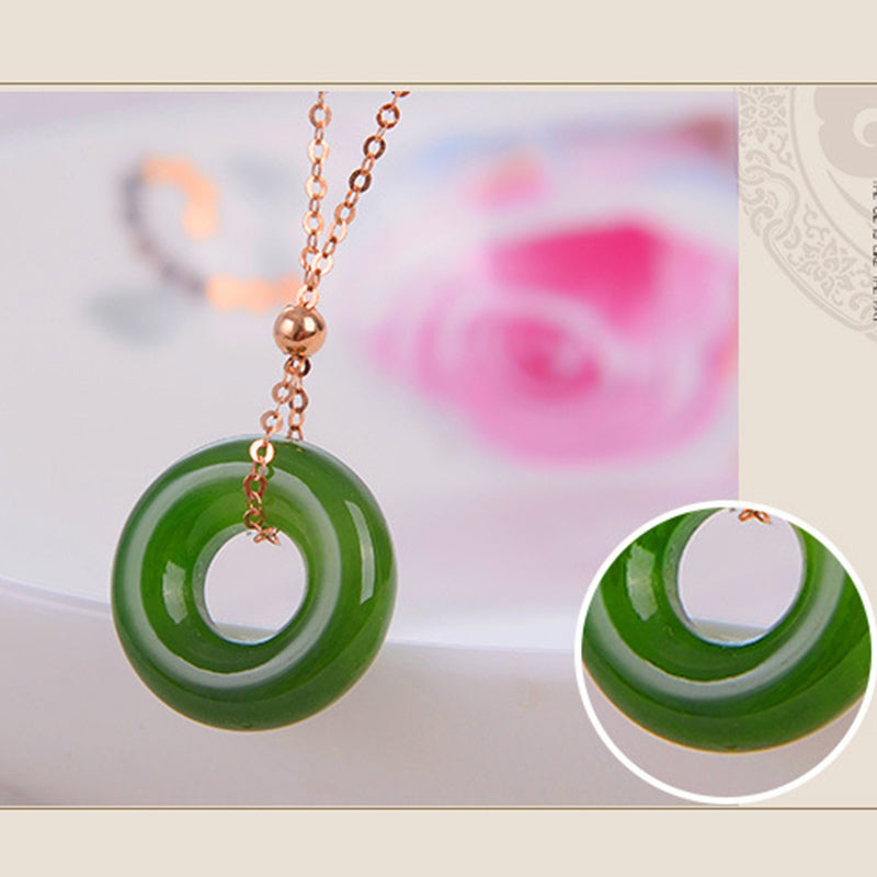 Round Cyan Jade Healing 14k Gold Plated Copper Necklace Pendant