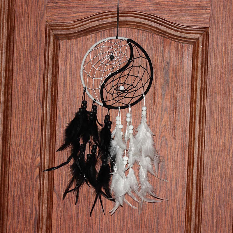 Yin Yang Dream Catcher Circular Net with Feathers Balance Decoration