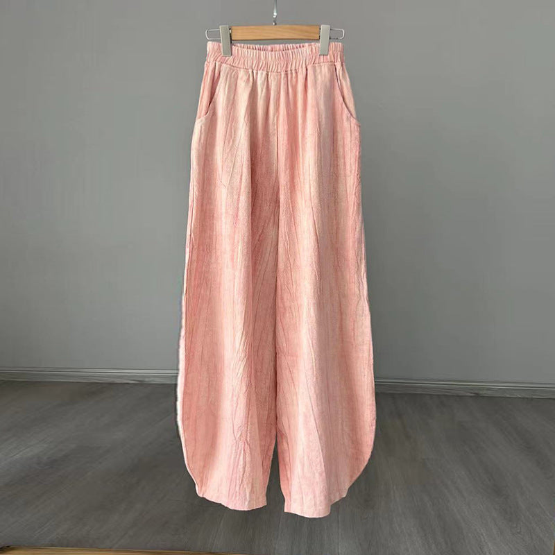 Ramie Cotton Linen Pants Tie-dye Design Trousers Loose Zen Yoga Women's Pants with Pockets