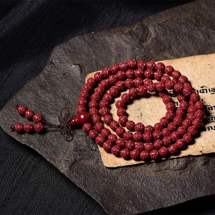 108 Mala Beads Cinnabar Om Mani Padme Hum Pattern Engraved Blessing Bracelet