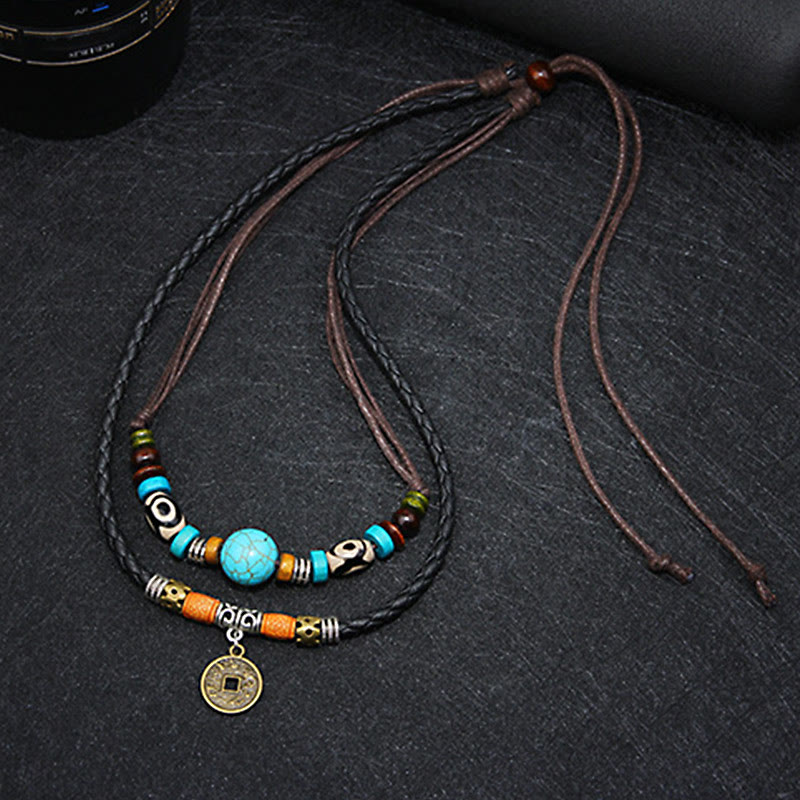 Turquoise Dzi Bead Protection Necklace