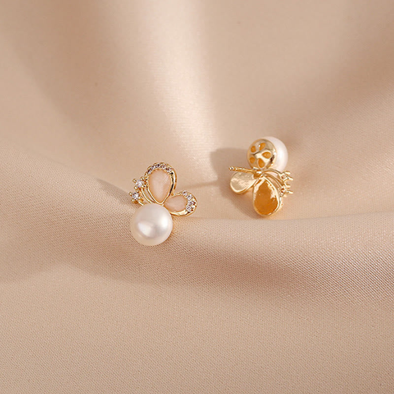 18k Gold Plated Natural Pearl Butterfly Stud Earrings