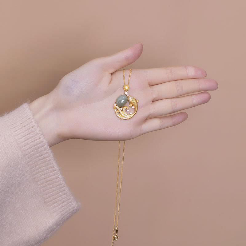 Cyan Jade Koi Fish Healing Calm Necklace Pendant