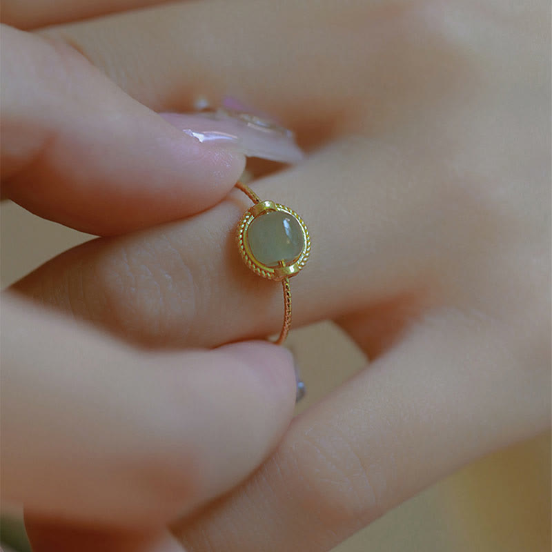 Minimalist 14K Gold Plated Copper Round Jade Adjustable Ring