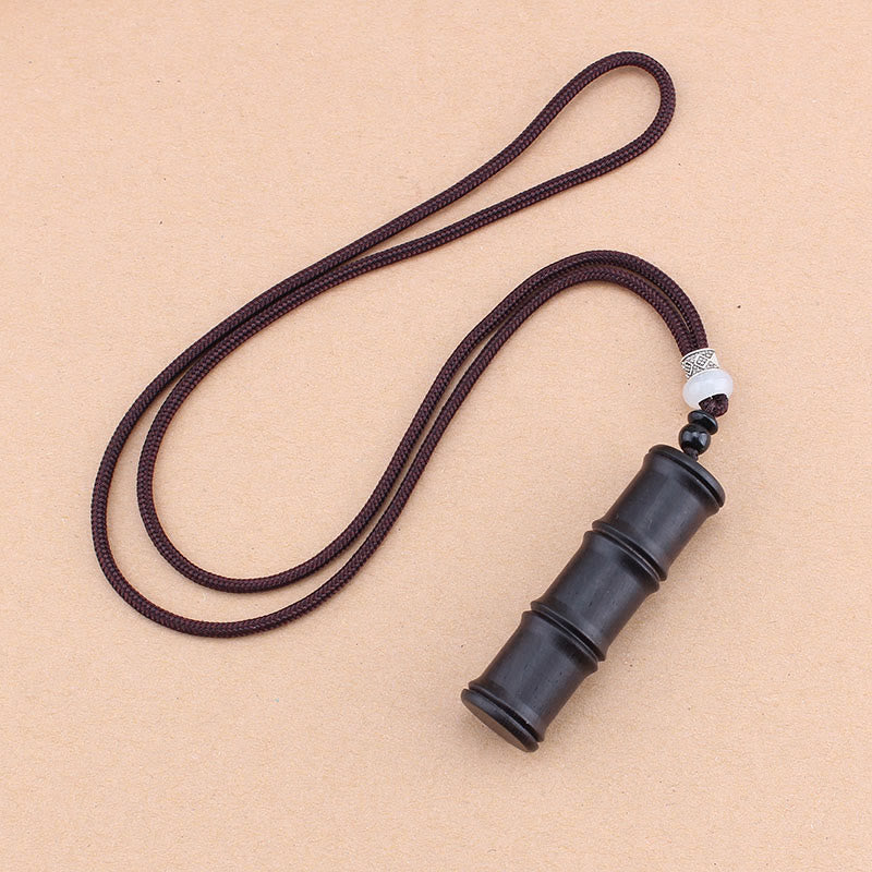 Ebony Wood Bamboo Pattern Ghau Prayer Box Peace Necklace Pendant