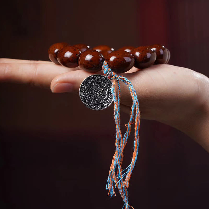 Tibetan Bodhi Seed Bracelet with Purple Gold Rat & Bagua Nine Palaces Charm