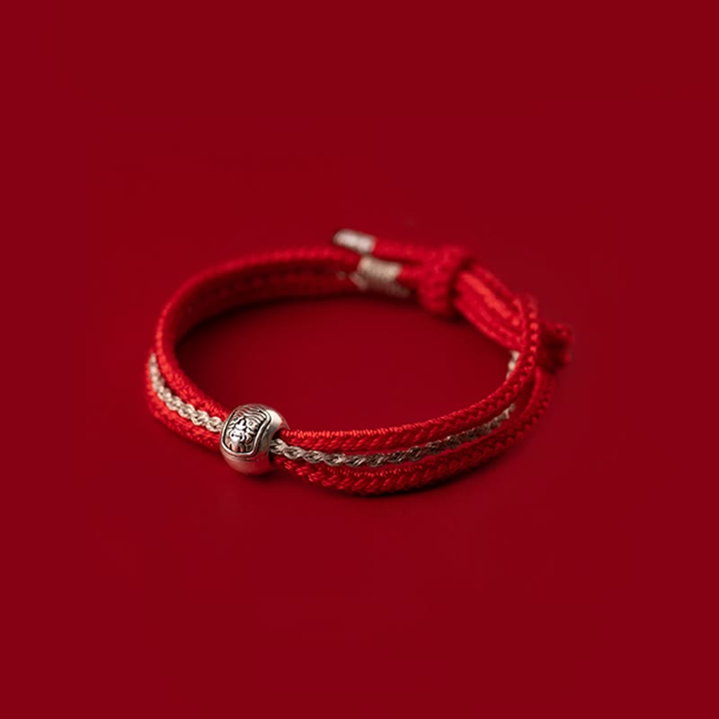 925 Sterling Silver Tibetan Zakiram Goddess Braided Red String Bracelet